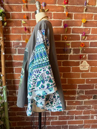 OOAK Summer Collection- Upcycled Foo Fighters Inspired Vintage Butterfly Patch Tapestry Poncho Tee
