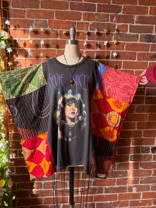 OOAK Winter Collection- Upcycled Stevie Silver Sprints Inspired Kantha Poncho Tee