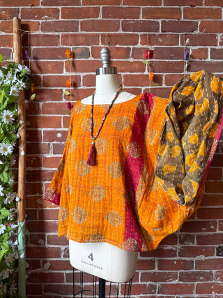 OOAK Summer Collection - Reversible Cosmic Drift Kantha Poncho Top - 2 Tops in 1