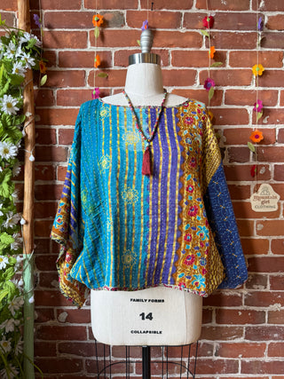OOAK Summer Collection - Reversible Cosmic Drift Kantha Poncho Top - 2 Tops in 1