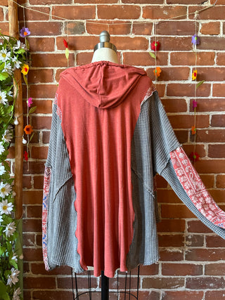 OOAK Autumn Collection- Size XL Upcycled Waffle Knit Patchwork Hybrid Hoodie