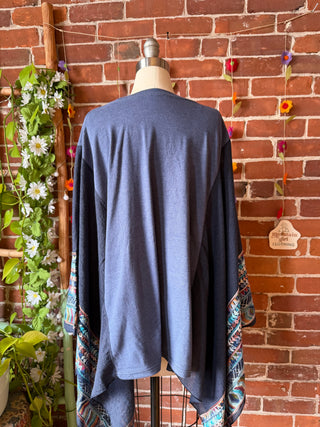 Upcycled Nirvana Inspired Navy Embroidered Poncho
