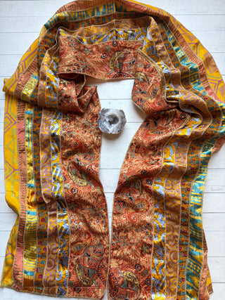OOAK Summer Collection- Upcycled Seven Panel 100% Silk Sari Scarf - Fair Trade Made
