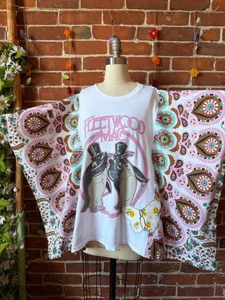 OOAK Summer Collection- Upcycled Fleetwood Mac Inspired Vintage Butterfly Patch Poncho Tee