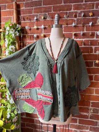 OOAK Autumn Collection - Upcycled Flower Patchwork Poncho Style Top 🌼