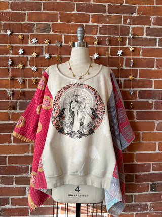 Upcycled Stevie Nicks Kantha Poncho Sweatshirt