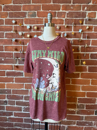 Stay Wild Moon Child Mineral Wash TShirt -Merlot