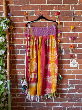 Coffee In The Morning Kantha Ruffle Wide Leg Lounge Pants - Fits up to 2X - Fair Trade Made