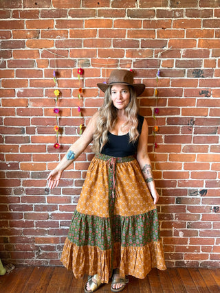 EmmyLou Earthones Patchwork Tiered Skirt