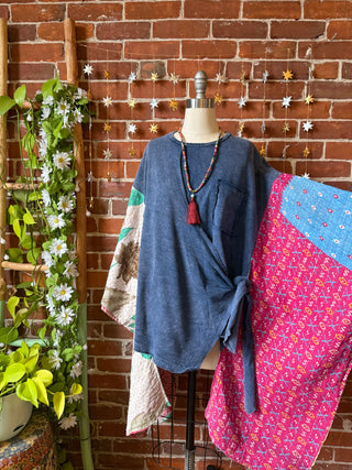 OOAK Winter Collection - Kantha Front Wrap Hi Lo Poncho Top