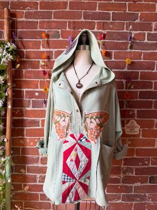 OOAK Summer Collection- Upcycled Dolly Parton Patchwork Butterfly Hoodie Size M/L