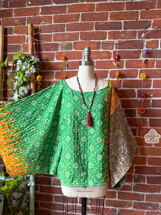 OOAK Spring Collection - Reversible Cosmic Drift Kantha Poncho Top - 2 Tops in 1!