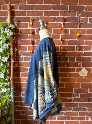 OOAK Summer Collection - Upcycled Kantha Peace Sign Patch Patchwork Poncho Style Top ☮️