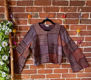 Moon Catcher Patchwork Knit Bell Sleeve Cropped Sweater - 100% Cotton - Fair Trade Made