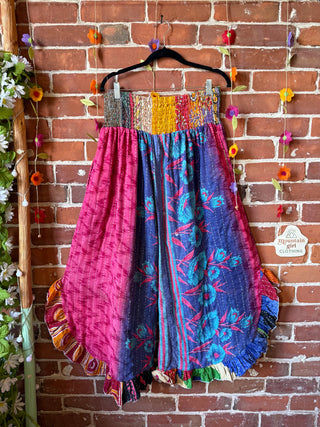 Coffee In The Morning Kantha Ruffle Wide Leg Lounge Pants - Fits up to 2X - Fair Trade Made