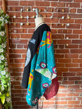 OOAK Autumn Collection- Upcycled David Bowie Inspired Cropped Kantha Poncho Tee