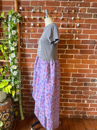 OOAK Winter Collection - Size Medium Day Dreamer Upcycled Floral Flowy Ruffle Long Side Split Tee