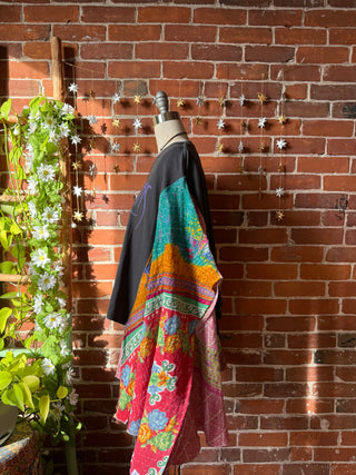OOAK Winter Collection- Upcycled Stevie Silver Sprints Inspired Hi Lo Kantha Poncho Tee