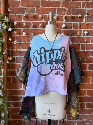 OOAK Autumn Collection - Upcycled Dippin Dots Patchwork Cropped Hi Lo Poncho Top