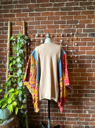 OOAK Autumn Collection- Upcycled Mr.T Denim + Kantha Poncho Top