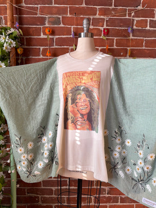 OOAK Autumn Collection- Pearl Classic Rock Inspired Green Daisy Embroidered Poncho
