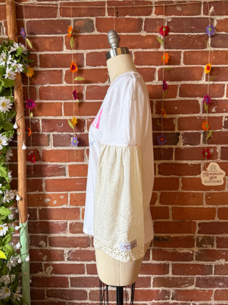 OOAK Autumn Collection- Upcycled Nirvana Inspired Eyelet Lace Bell Sleeve Tee - Size Small