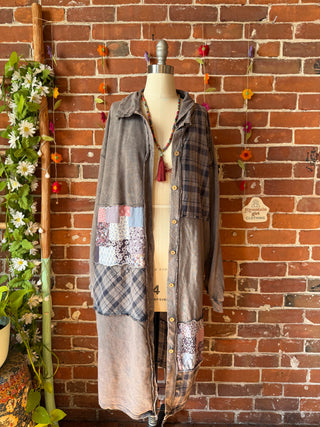 OOAK Summer Collection - Upcycled Fleetwood Mac Patchwork Print Long Button Up Duster