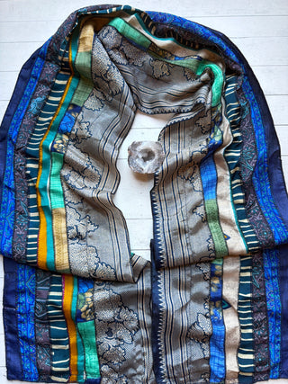 OOAK Summer Collection- Upcycled Seven Panel 100% Silk Sari Scarf - Fair Trade Made