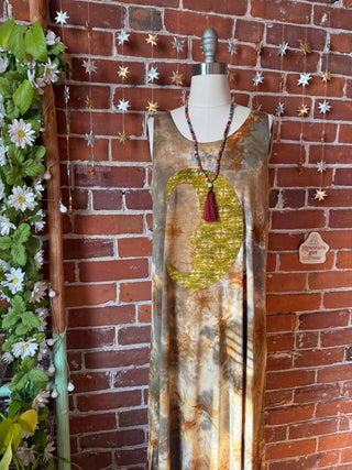 OOAK Winter Collection - Tie Dye Callisto Kantha Crescent Moon Tank Top Maxi Dress