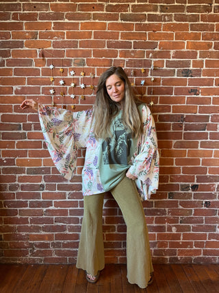 Willie Nelson Inspired Botanical Flowy Bell Sleeve Top