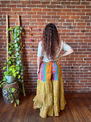 Spring Blooms Reversible Kantha Wide Leg Tiered Palazzo Pants