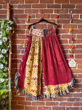 Coffee In The Morning Kantha Ruffle Wide Leg Lounge Pants - Fits up to 2X - Fair Trade Made
