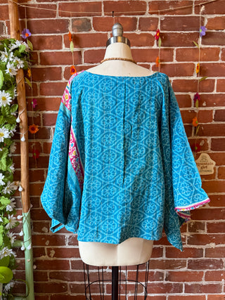 OOAK Autumn Collection - Reversible Cosmic Drift Kantha Poncho Top with Luna Butterfly- 2 Tops in 1
