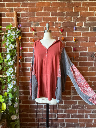 OOAK Autumn Collection- Size XL Upcycled Waffle Knit Patchwork Hybrid Hoodie