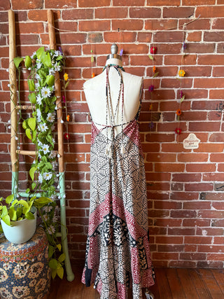 Size Small-Medium Meadow Mosaic 100% Cotton Halter Dress - Fair Trade Made