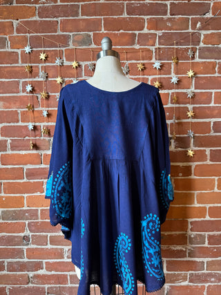 Paisley Artemis Batik Poncho Top - Ocean Blue