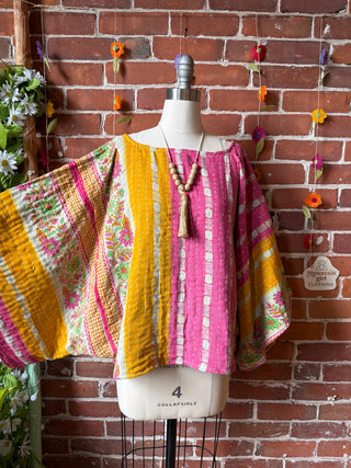 OOAK Summer Collection - Reversible Cosmic Drift Kantha Poncho Top - 2 Tops in 1!