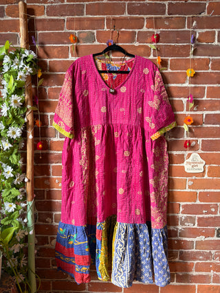 Coffee In The Morning Kantha Dress - Fits up to 3X - 100% Cotton- Fair Trade Made