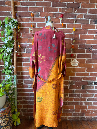 Summer Dreams 100% Sari Silk Robe Kimono w/ Pockets + Belt - Fair Trade Made