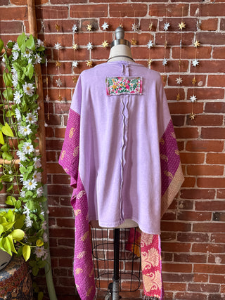 OOAK Autumn Collection - Upcycled Flower Patchwork Hi Lo Kantha Poncho Top 🌼