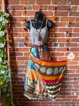 Reversible Upcycled Sari Silky Patchwork Wrap Skirt - Fair Trade Made