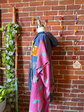 OOAK Summer Collection- Upcycled Rainbow Patchwork Kantha Hi Lo Hoodie