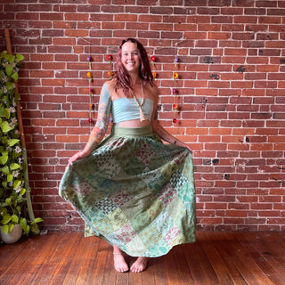 Greens - Yoga Waistband Patchwork Boho Festival Skirt / Dress