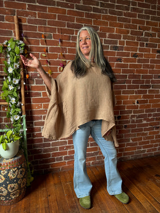 Driftwood Linen Drape Poncho Top - Made in Italy - 3 Colors Available