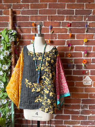 OOAK Summer Collection - Reversible Cosmic Drift Kantha Poncho Top - 2 Tops in 1