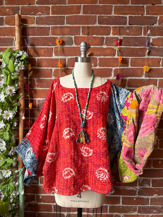 OOAK Summer Collection - Reversible Cosmic Drift Kantha Poncho Top - 2 Tops in 1