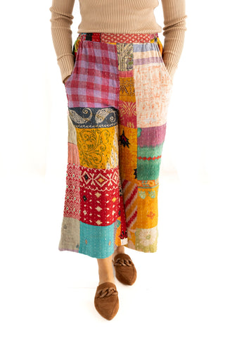 Winona Kantha Patchwork Cropped Wide Leg Pants