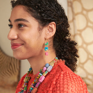 Kantha Fluid Square Trio Earrings -Fair Trade Made