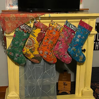 Set of 3 - Kantha Holiday Stockings - Assorted Patterns - Fair Trade Made - Final Sale