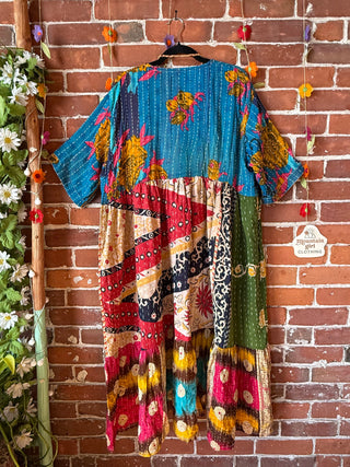 Coffee In The Morning Kantha Dress - Fits up to 3X - 100% Cotton- Fair Trade Made